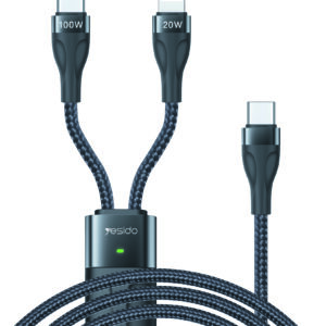 Yesido Ca87 2 in 1 Usb C Type C to 8 Pin Usb C  Type C Fast Charging Cable Length 120 cm