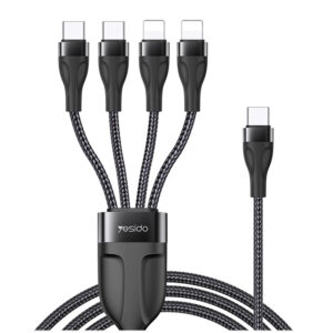 Yesido Ca 110 120cm 4 A Type C to Dual Type C  Dual 8 Pin Charging Cable Black